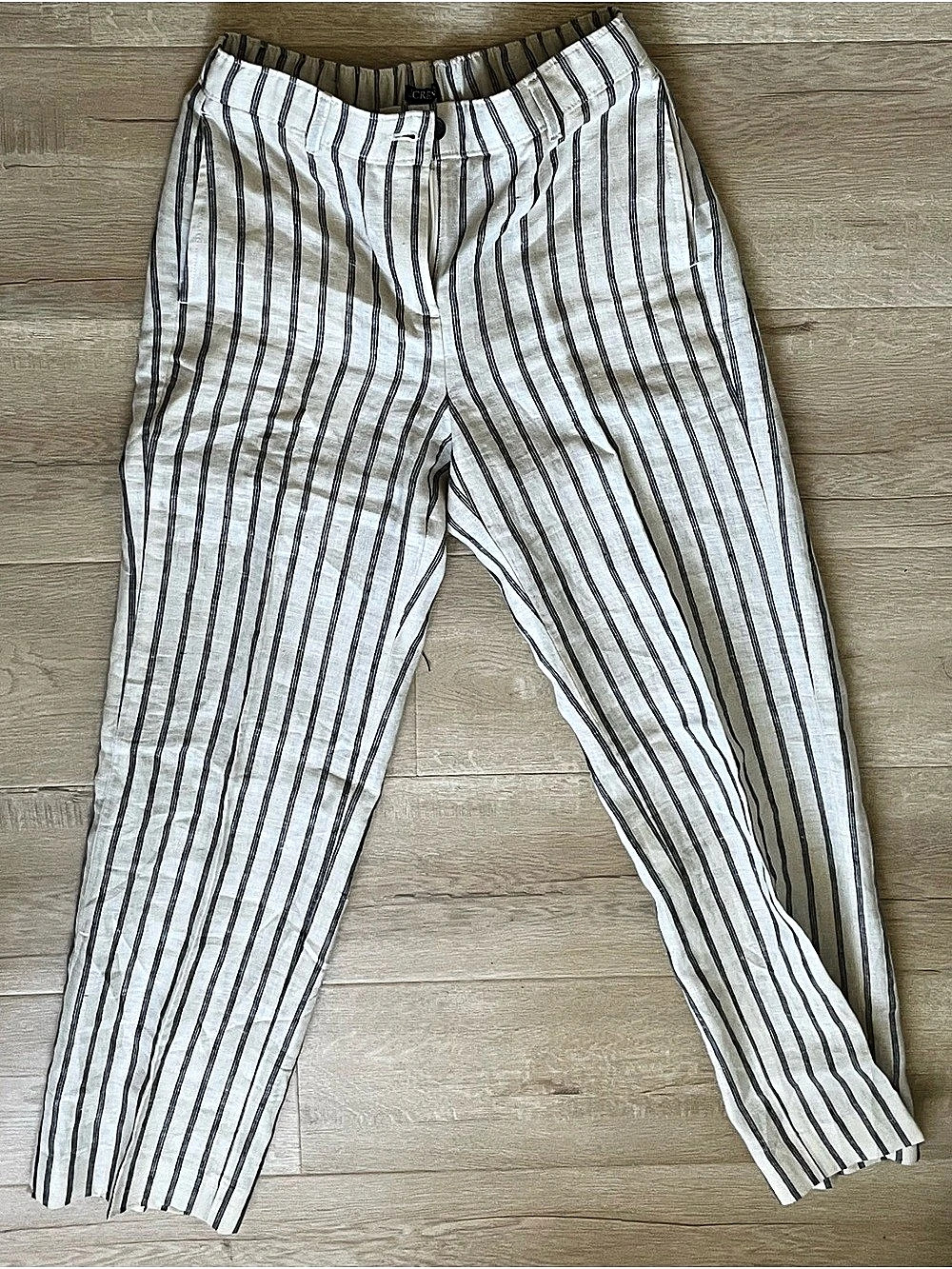 J Crew Striped Straight Leg Linen Pants White & Black XXS NWT